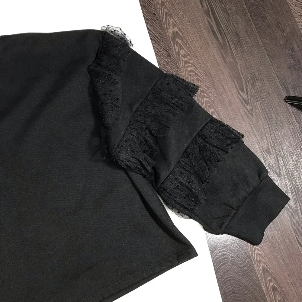 Forever 21 Black Lace Sweatshirt - Size 3X - Picture 5 of 11